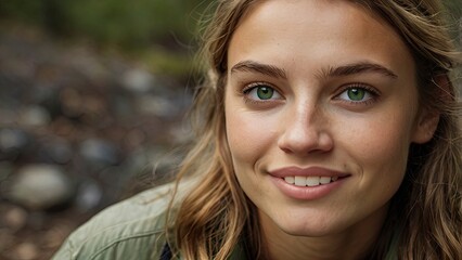 Fototapeta premium portrait of a woman,closeup_of_a_young_caucasian_woman_with_green