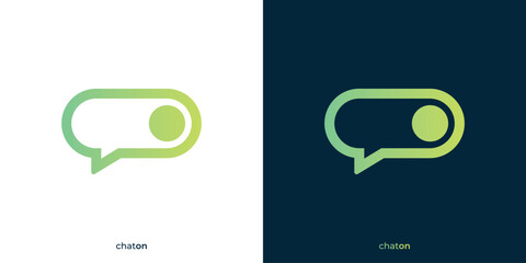 Simple Chat On Logo. Switch On and Bubble Chat Talk Icon Graphic. Chat Bot Logo Design Template.