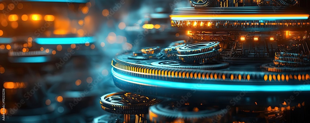 Poster Futuristic circuit design with glowing elements and intricate details