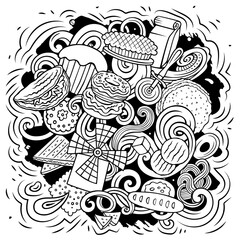 Bakery doodle cartoon funny banner