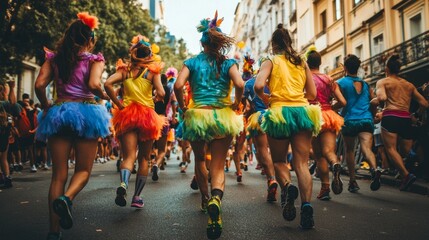 Colorful Parade Runners in the City