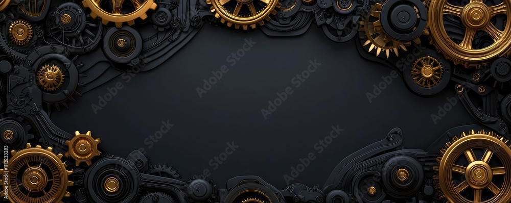 Poster steampunk gears on a dark background, suitable for design projects.