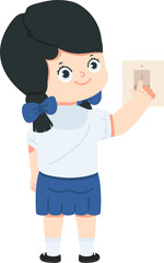 Kid girl student switching off light