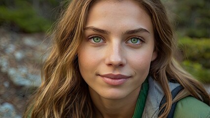 Naklejka premium portrait of a woman,closeup_of_a_young_caucasian_woman_with_green