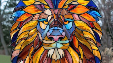 Obraz premium Colorful stained glass lion head