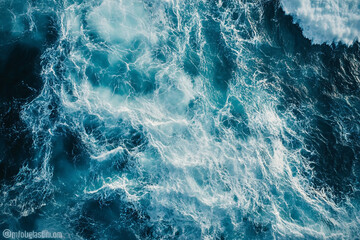 Fototapeta premium A dynamic aerial view of ocean waves with vibrant blue and white foam creating an energetic and textured water surface 