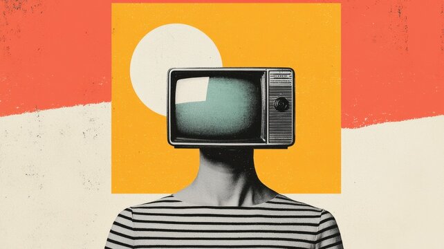 Retro TV Head Woman Collage Art Pop Art Media Vintage TV Abstract Background