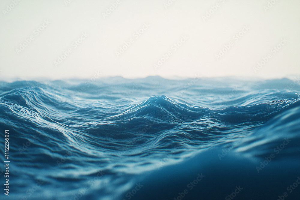 Poster rolling deep blue ocean waves move rhythmically under soft atmospheric light creating a mesmerizing 