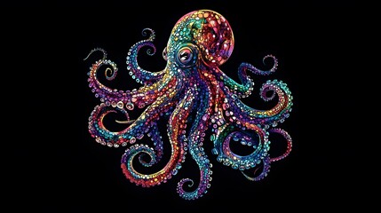 Obraz premium Incredible Commotion of an Octopus, Angry octopus illustration wallpaper