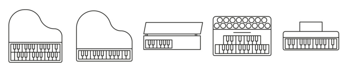 Set of keyboard musical instruments. Keyboard instruments thin line.
