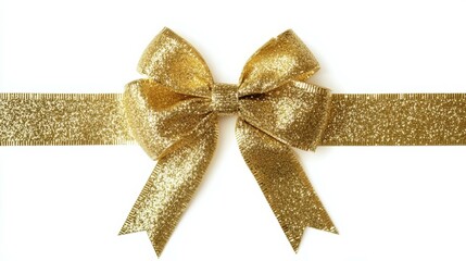 Gold ribbon and bow isolated on white background