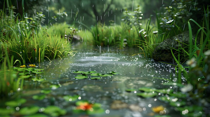 Rain Garden Pond Realistic