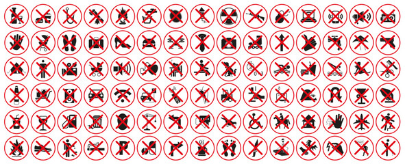 Prohibitory signs. Different types of prohibiting signs. Prohibition of using public property.