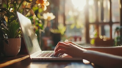 Small team working together on a project around a laptop informal setting with vibrant decor and natural lighting creative workspace minimalist style