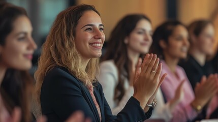 Fototapeta premium Group of businesswomen clapping during a presentation at a conference meeting