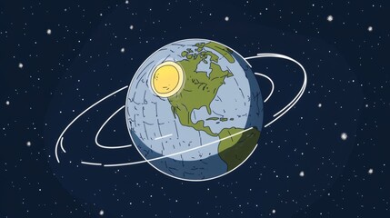 Earth axis diagram illustration showing the tilt of the Earth's rotational axis relative to its orbital plane, explaining the cause of seasonal changes and the distribution of sunlight