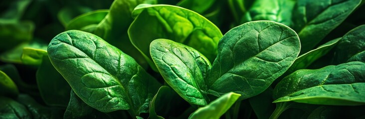 Close-up of fresh spinach leaves nature high-resolution photograph vibrant greens detailed top view for health enthusiasts