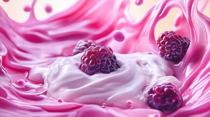 Delicious Yogurt with Swirling Mulberries