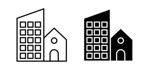 Real estate icons in black filled and outlined style