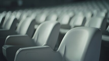Obraz premium Empty stadium seats, a silent testament to the absence of fans, symbolizing the void left by the lack of human connection and shared experiences in the face of challenges.