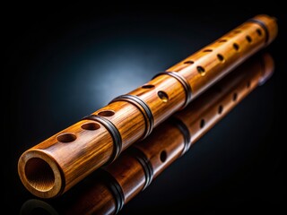 Naklejka premium Detailed Close-Up of a Traditional Chinese Bamboo Flute Against a Black Background Highlighting Its Intricate Texture and Cultural Significance in Music