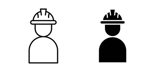 Construction worker icons in black filled and outlined style