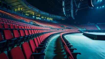 Naklejka premium Empty stadium seats, a silent testament to the absence of fans, symbolizing the void left by the lack of human connection and shared experiences in the face of challenges