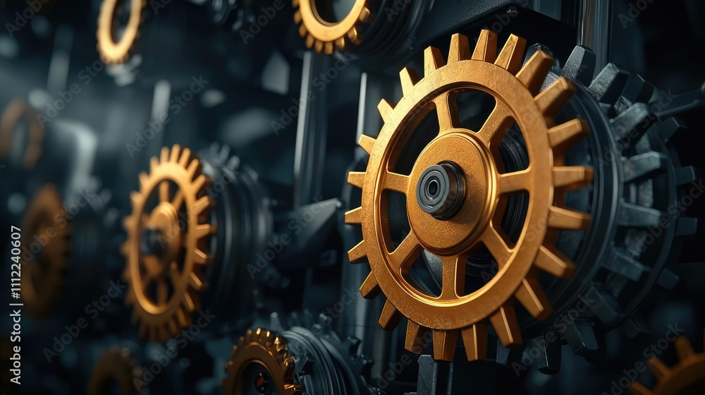 Poster close-up of intricate gears in motion, highlighting mechanical engineering design.
