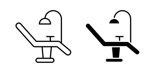 Dentist chair icons in black filled and outlined style