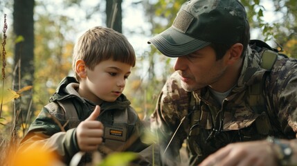 Father and Son Exploring the Forest