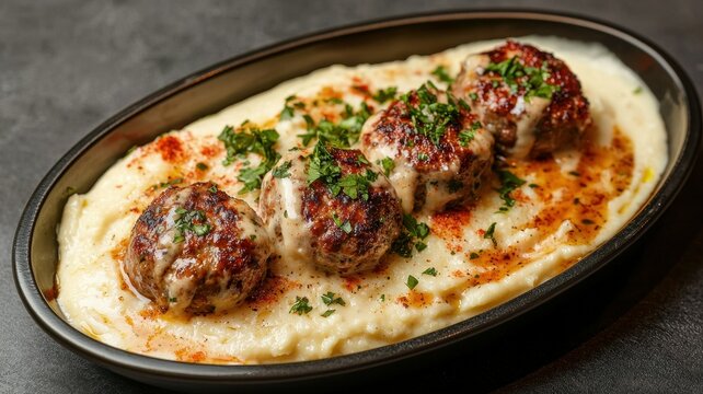 Delicious Meatballs with Creamy B chamel Sauce and Potato Puree