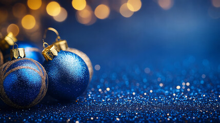 Fototapeta premium Blue Christmas Ornaments with Festive Lights