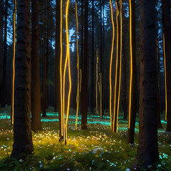 Fototapeta premium Luminous Woods: The Enchantment of Glowing Circuits Where Nature and Technology Create a Magical Realm