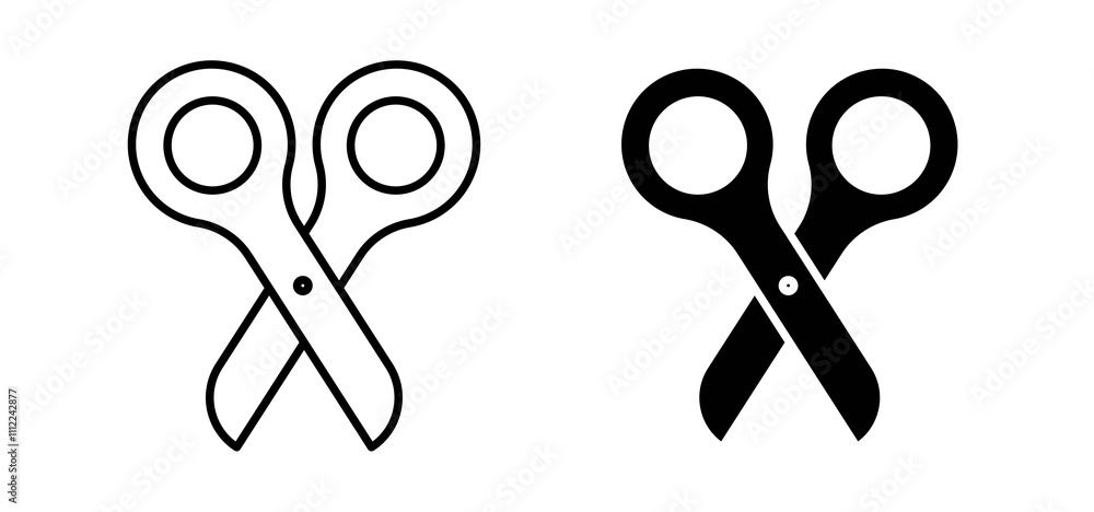 Poster scissors icons in black filled and outlined style