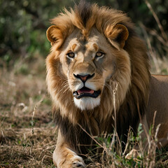 Fototapeta premium The Lion's Den: Confronting Fear and Power A Dance of Intensity in Nature's Arena