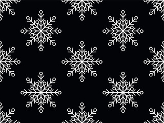 Seamless vector pattern of white snowflakes on a black background. Winter background with white festive snowflakes