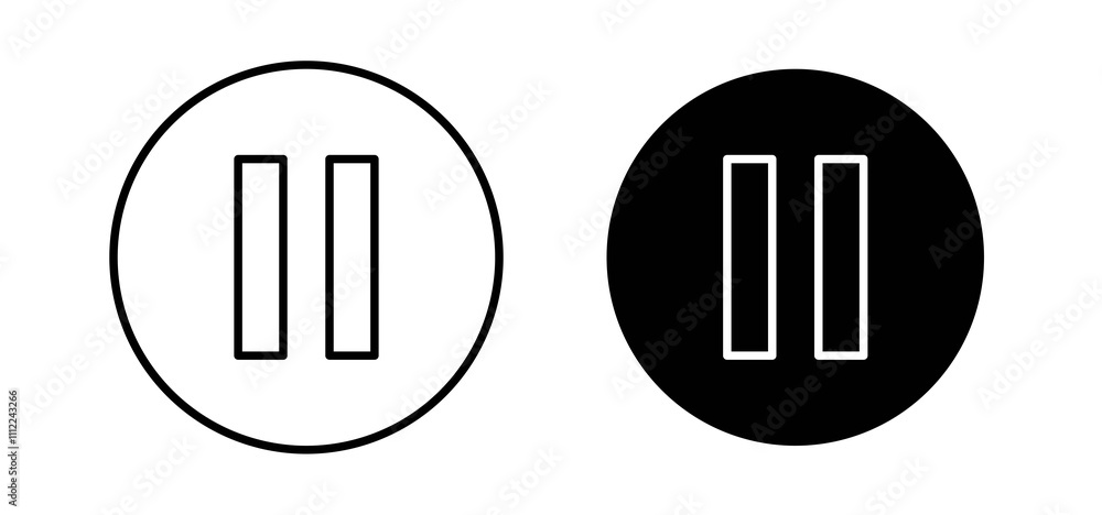 Aufkleber pause button icons in black filled and outlined style