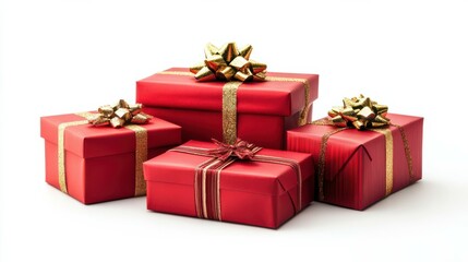 Obraz premium Gift Christmas red boxes isolated on white background
