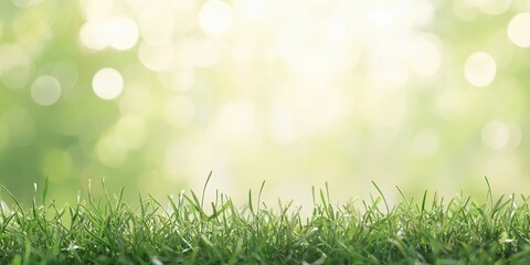 Fototapeta premium Fresh green grass with shimmering sunlight creating a calming atmosphere.