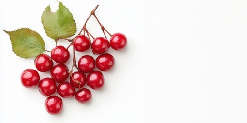 Fresh red cherries on a white background, highlighting their vibrant color and texture.