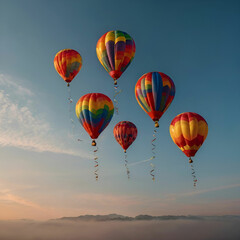 Naklejka premium Colorful Ascent: Balloons Dancing in a Smoky Sky Where Dreams Take Flight Amidst the Haze