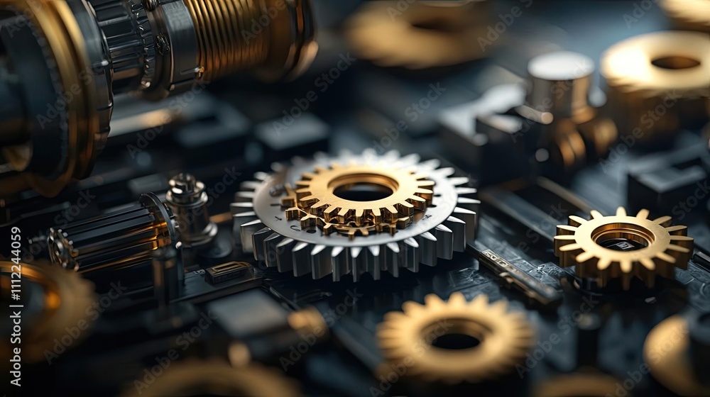 Poster close-up of mechanical gears showcasing intricate details and metallic textures.