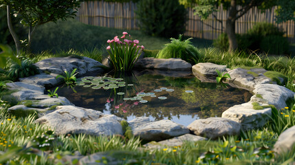 Naklejka premium pond in a park Realistic