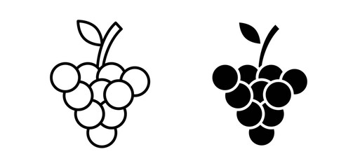 Grapes icons in black filled and outlined style