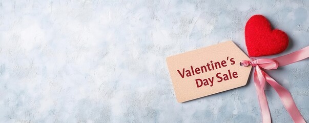 Ribbon-shaped tag with "Valentine's Day Sale" in bold letters, elegant design, 3D rendering