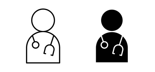 Doctor icons in black filled and outlined style