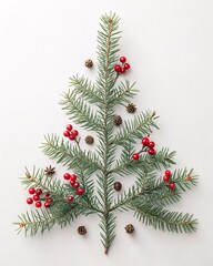 Green Pine and Red Berry Christmas Tree