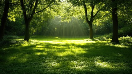 Fototapeta premium Sunlit Forest Glade with Greenery