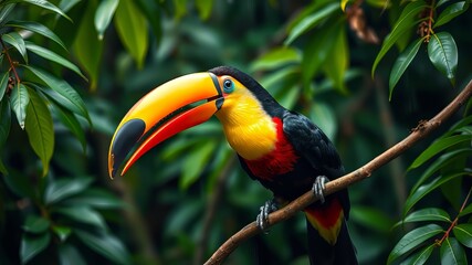 Obraz premium Chestnut-Mandibled Toucan in Lush Tropical Rainforest - Vibrant Wildlife Photography