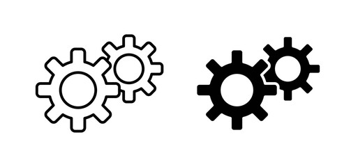Cogwheel icons in black filled and outlined style